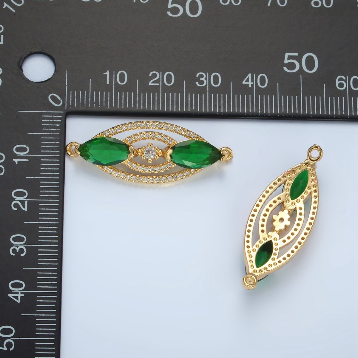 24K Gold Filled Green Marquise CZ Micro Paved Multiple Band Sphere Connector | G311 - DLUXCA