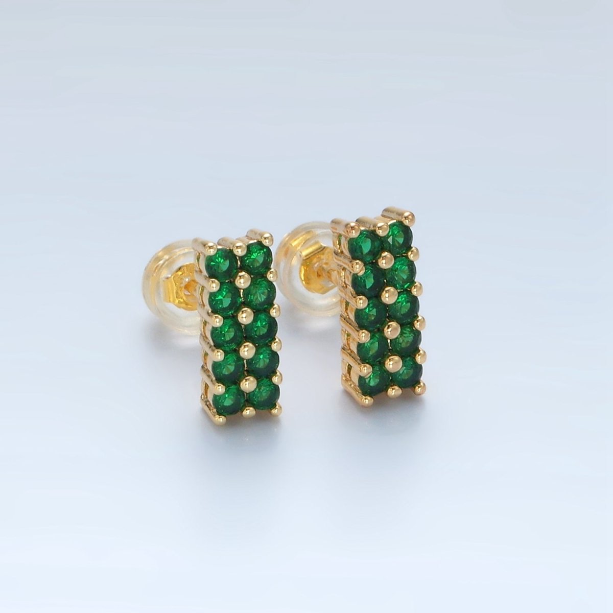 24K Gold Filled Green Micro Paved CZ Bar Band Stud Earrings | AD762 - DLUXCA