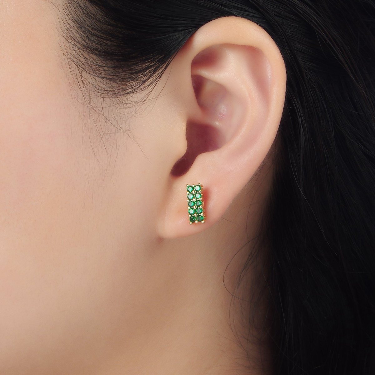 24K Gold Filled Green Micro Paved CZ Bar Band Stud Earrings | AD762 - DLUXCA