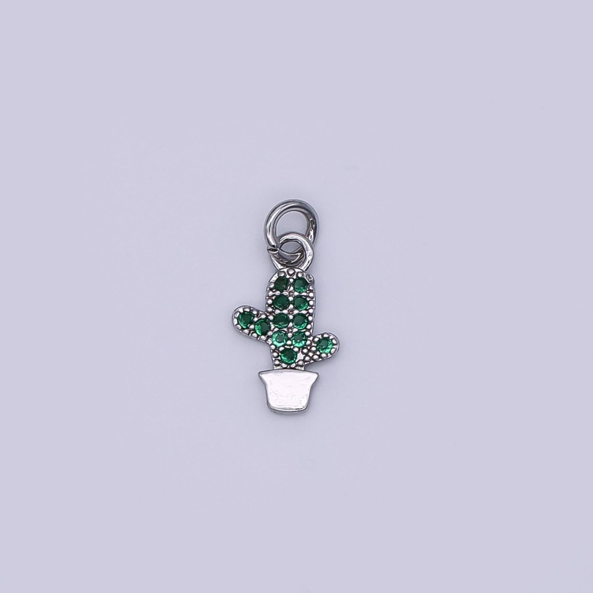24K Gold Filled Green Micro Paved CZ Cactus Plant Charm in Gold & Silver | AF484 - DLUXCA