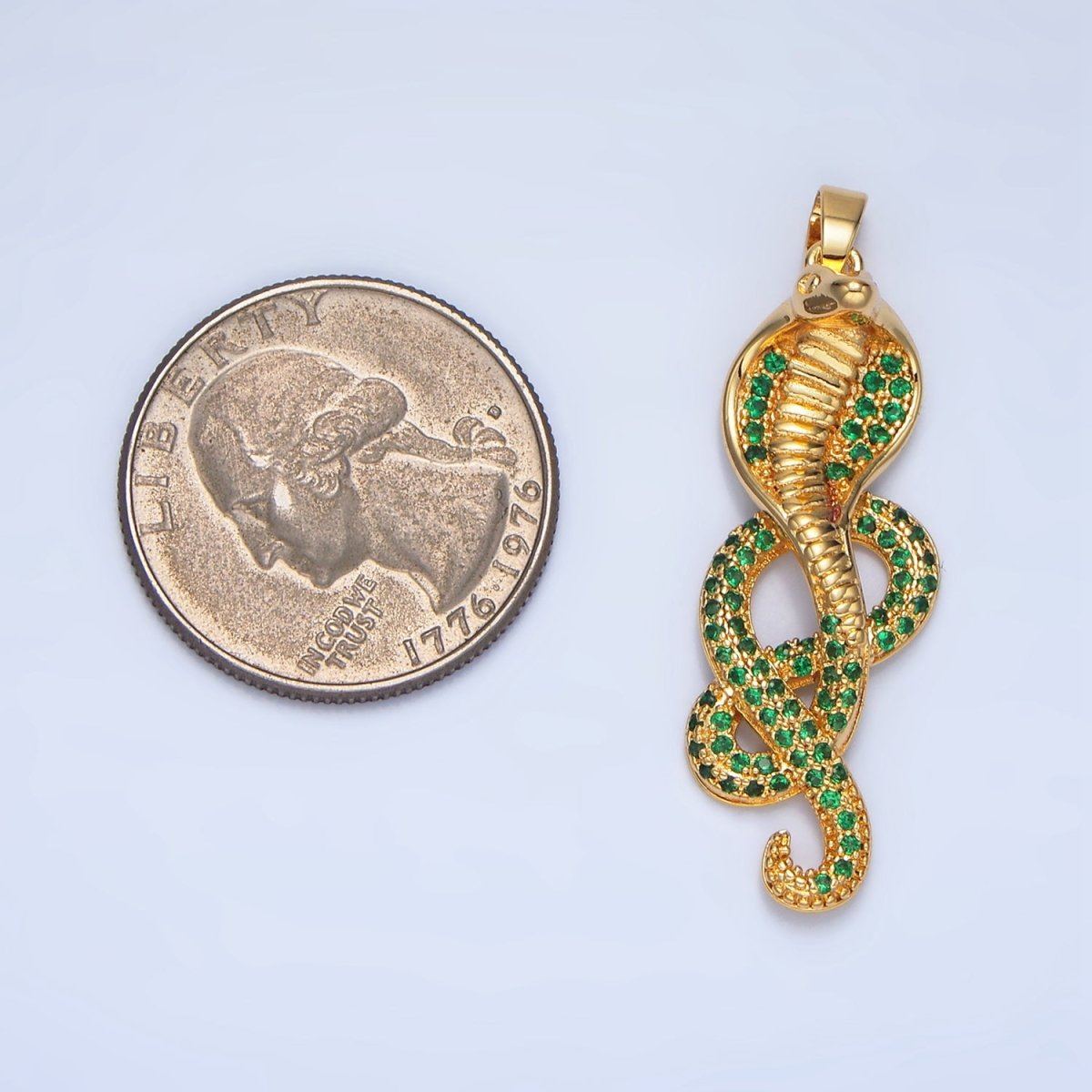 24K Gold Filled Green Micro Paved CZ Slither Snake Serpent Pendant | AA948 - DLUXCA