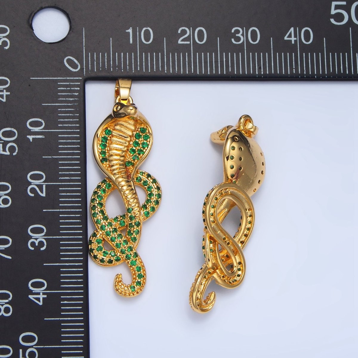 24K Gold Filled Green Micro Paved CZ Slither Snake Serpent Pendant | AA948 - DLUXCA