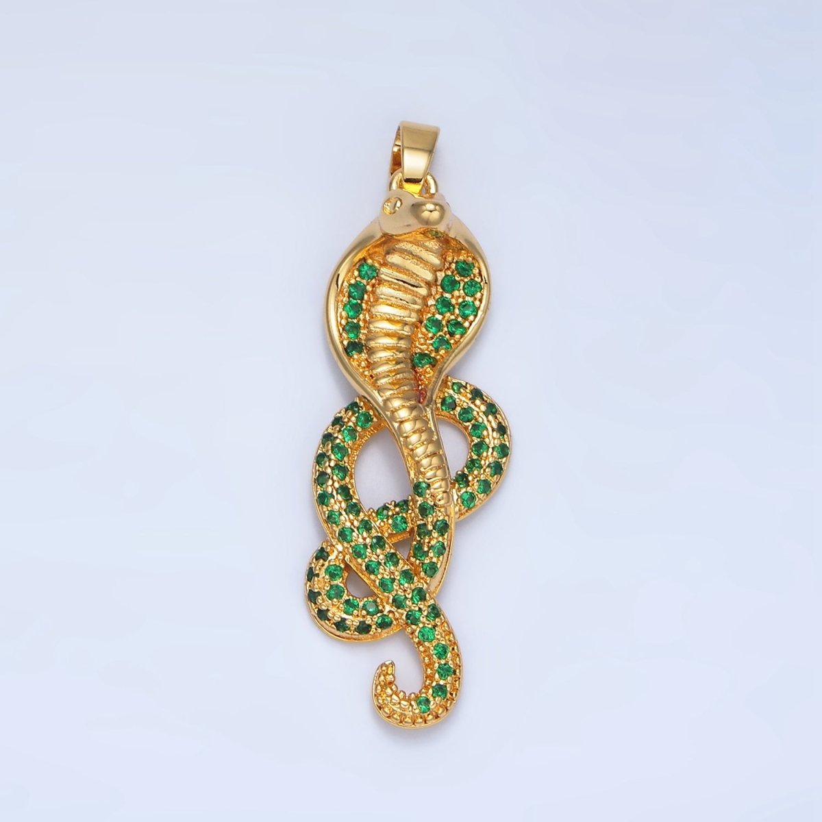 24K Gold Filled Green Micro Paved CZ Slither Snake Serpent Pendant | AA948 - DLUXCA