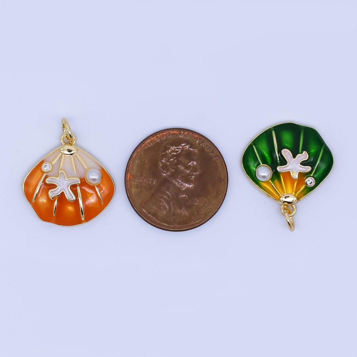 24K Gold Filled Green, Orange, Teal, Blue Starfish Scallop Clam Sea Shell Charm | AJ431 AJ432 - DLUXCA