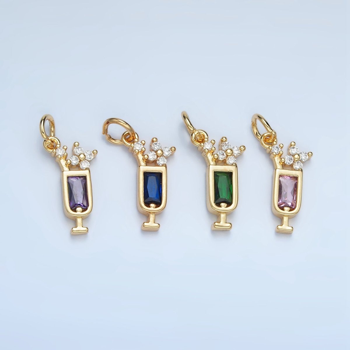 24K Gold Filled Green, Purple, Blue, Pink CZ Mojito Alcohol Drink Charm | W054 W067 - DLUXCA