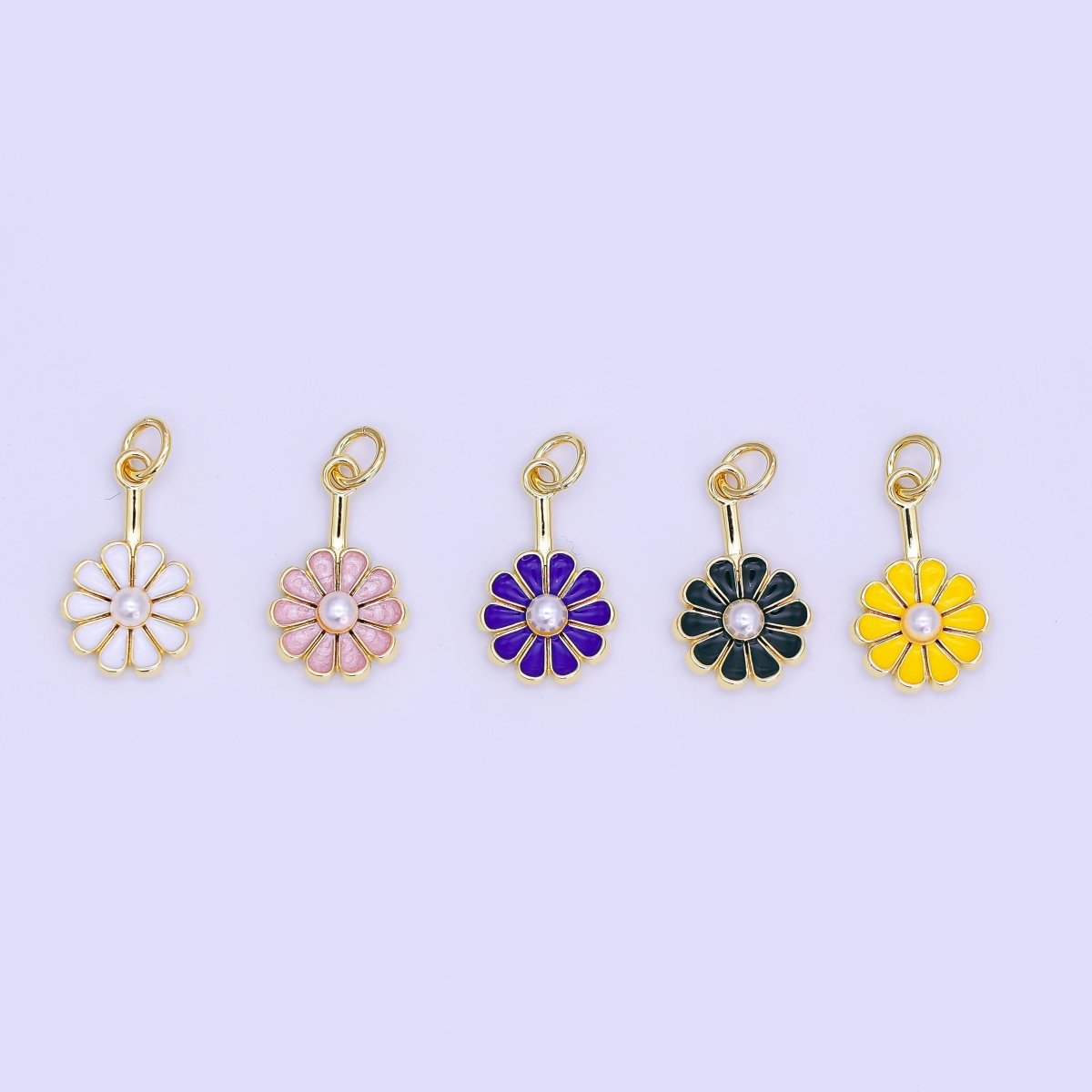 24K Gold Filled Green, Purple, Pink, Yellow, White Shell Pearl Flower Charm | AF530 - AF532 - DLUXCA