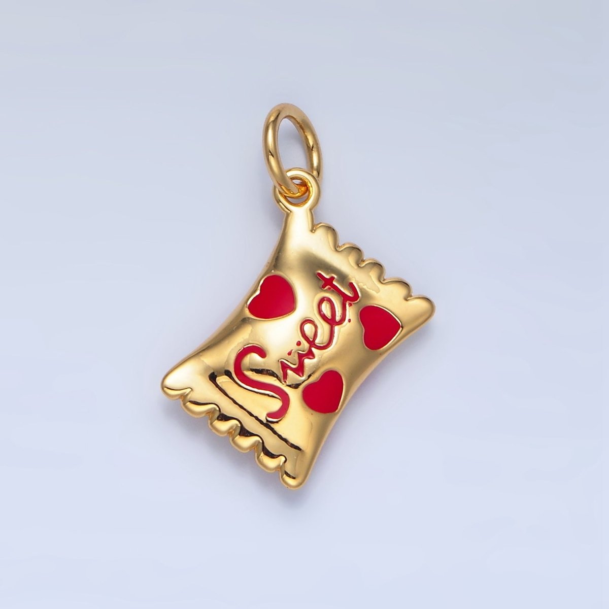 24K Gold Filled Green, Red, Pink Enamel "Sweet" Script Enamel Candy Bar Charm | X823 X824 - DLUXCA