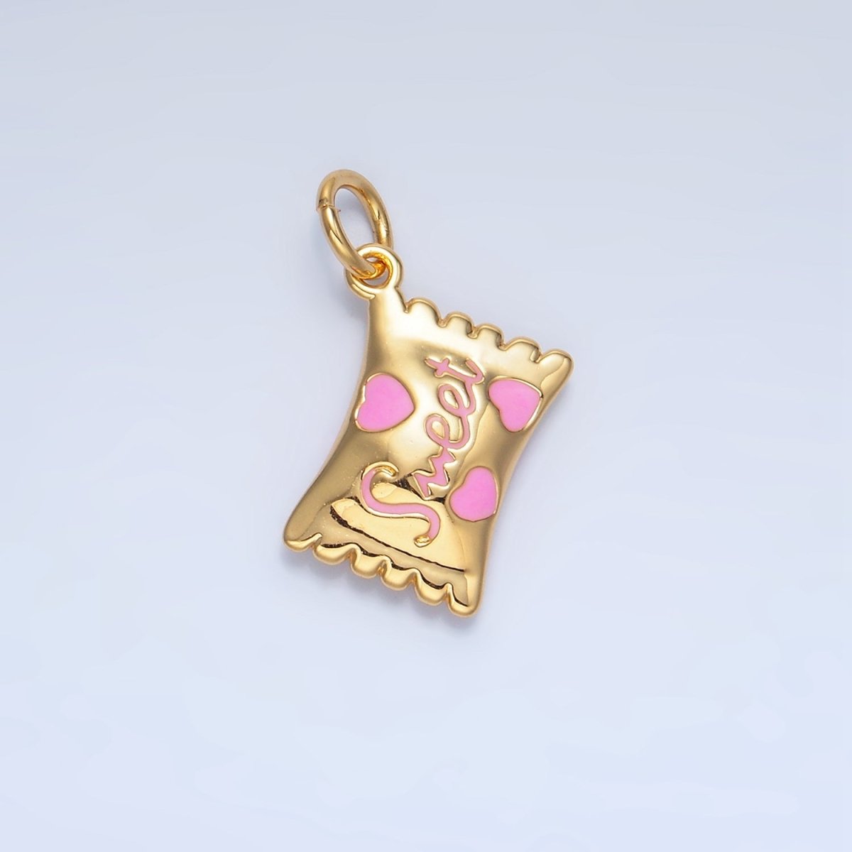 24K Gold Filled Green, Red, Pink Enamel "Sweet" Script Enamel Candy Bar Charm | X823 X824 - DLUXCA