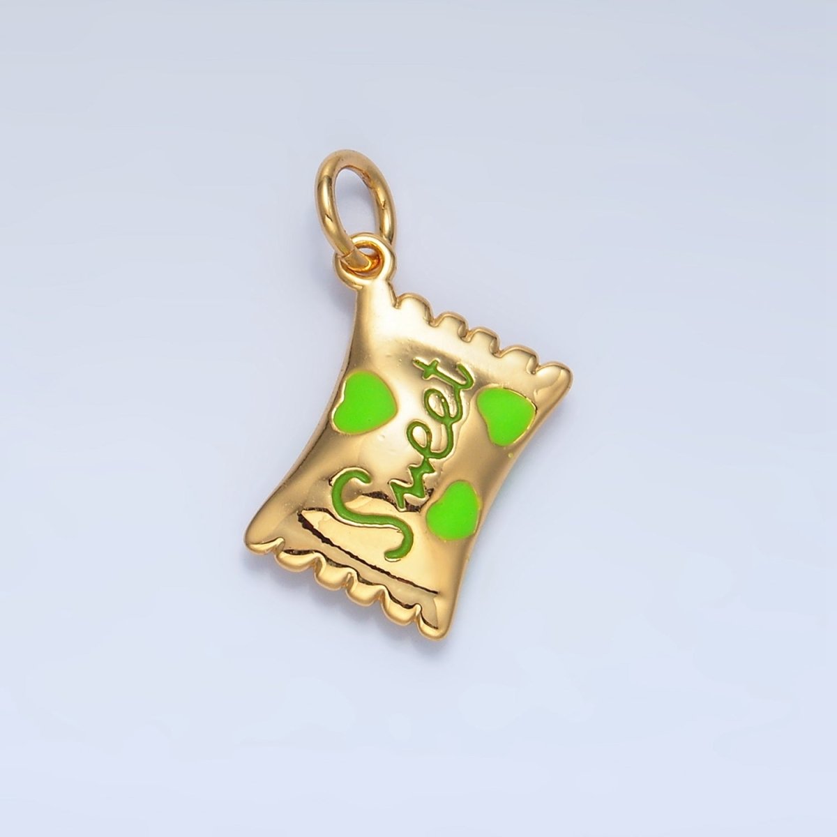 24K Gold Filled Green, Red, Pink Enamel "Sweet" Script Enamel Candy Bar Charm | X823 X824 - DLUXCA