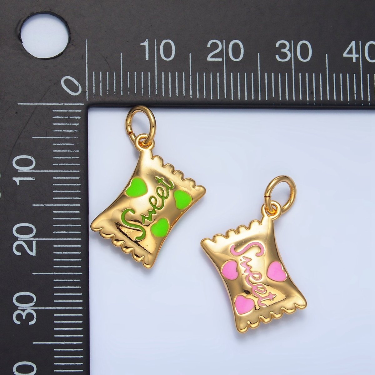 24K Gold Filled Green, Red, Pink Enamel "Sweet" Script Enamel Candy Bar Charm | X823 X824 - DLUXCA