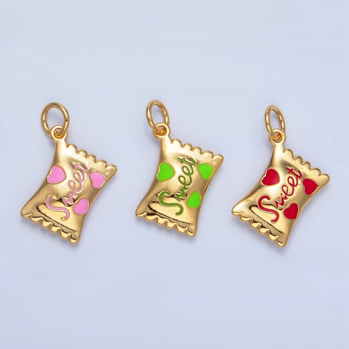 24K Gold Filled Green, Red, Pink Enamel "Sweet" Script Enamel Candy Bar Charm | X823 X824 - DLUXCA