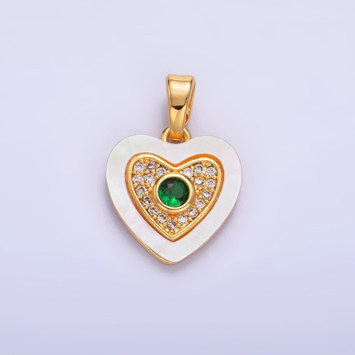 24K Gold Filled Green, Red, Turquoise CZ Micro Paved Shell Pearl Heart Pendant | AA1064 AA1065 - DLUXCA