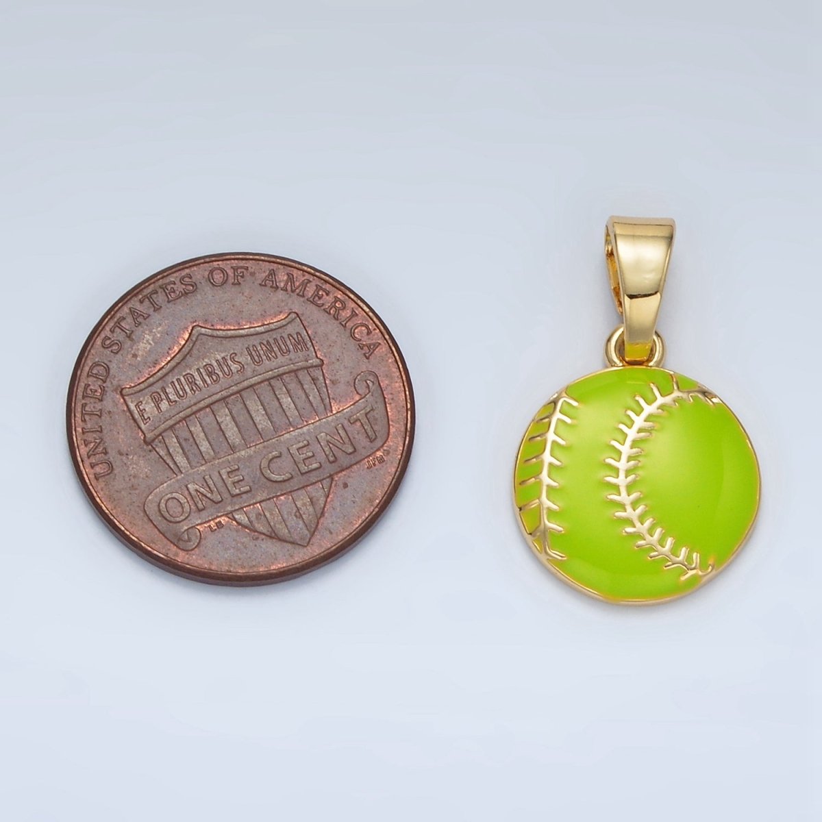 24K Gold Filled Green Tennis Ball, White Baseball Enamel Pendant | I451 - DLUXCA