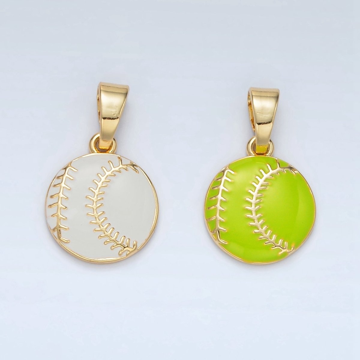 24K Gold Filled Green Tennis Ball, White Baseball Enamel Pendant | I451 - DLUXCA