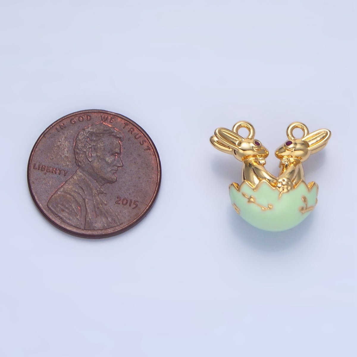 24K Gold Filled Green, White Egg Flower Easter Bunny CZ Connector | G499 - DLUXCA