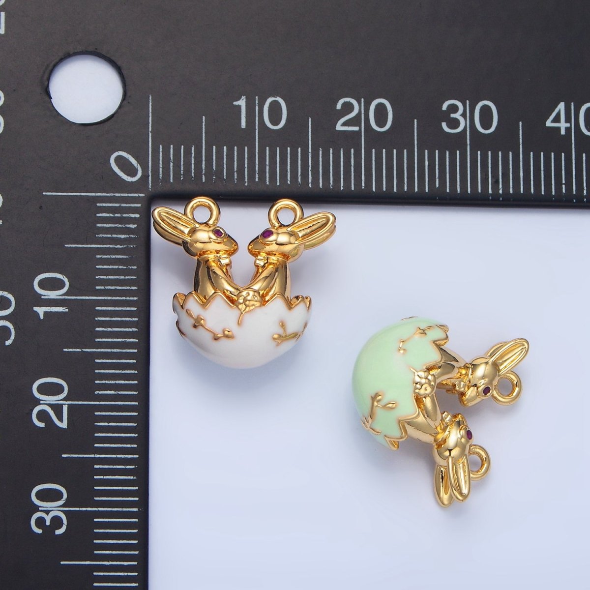 24K Gold Filled Green, White Egg Flower Easter Bunny CZ Connector | G499 - DLUXCA