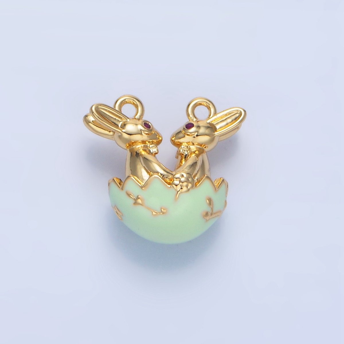 24K Gold Filled Green, White Egg Flower Easter Bunny CZ Connector | G499 - DLUXCA