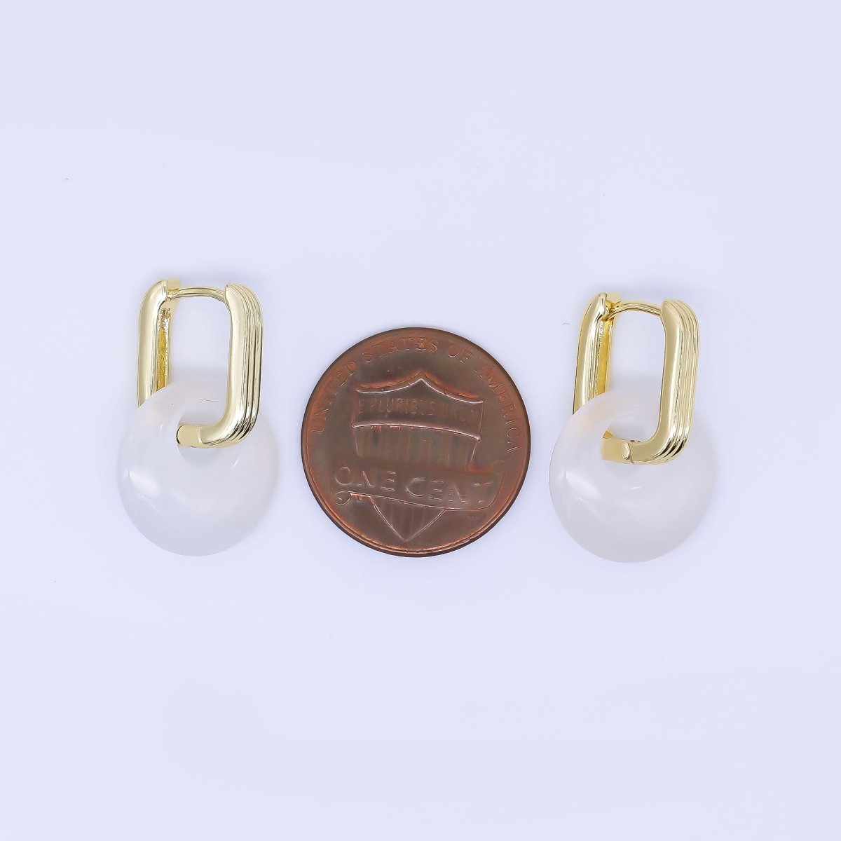 24K Gold Filled Green, White Jade Oblong U - Shaped Hoop Drop Earrings | AB1590 AB1591 - DLUXCA