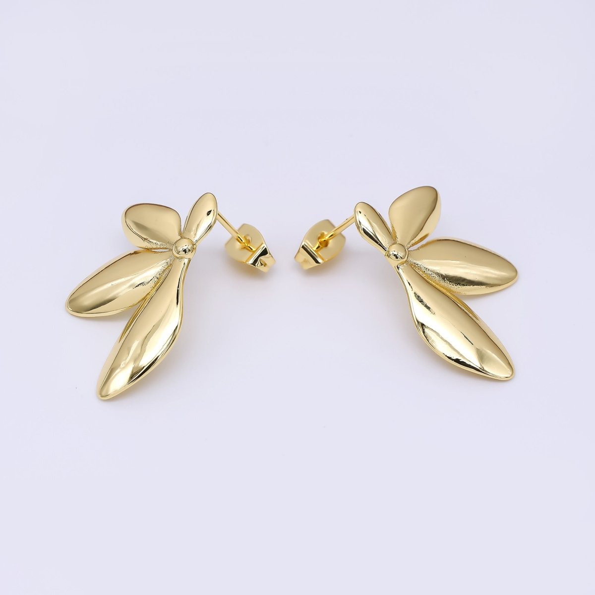 24K Gold Filled Half - Bloom 4 - Petals Flower Stud Earrings | AJ - 076 - DLUXCA