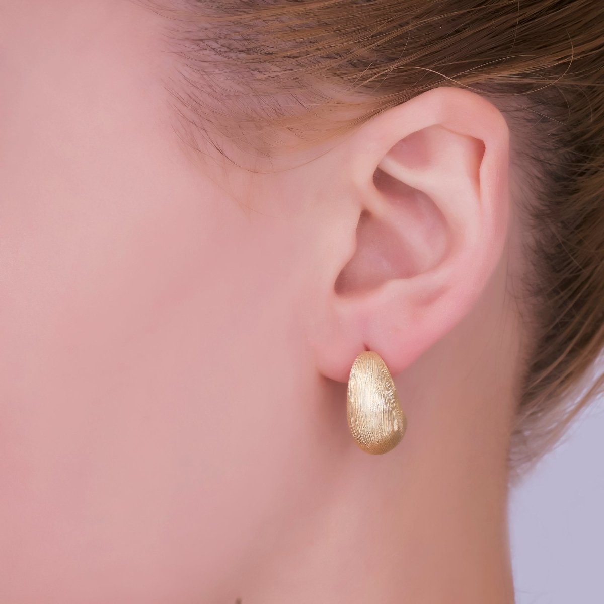 24K Gold Filled Half - Pear Dome Drop C - Shape Stud Earrings in Gold & Silver | AJ - 028 - DLUXCA