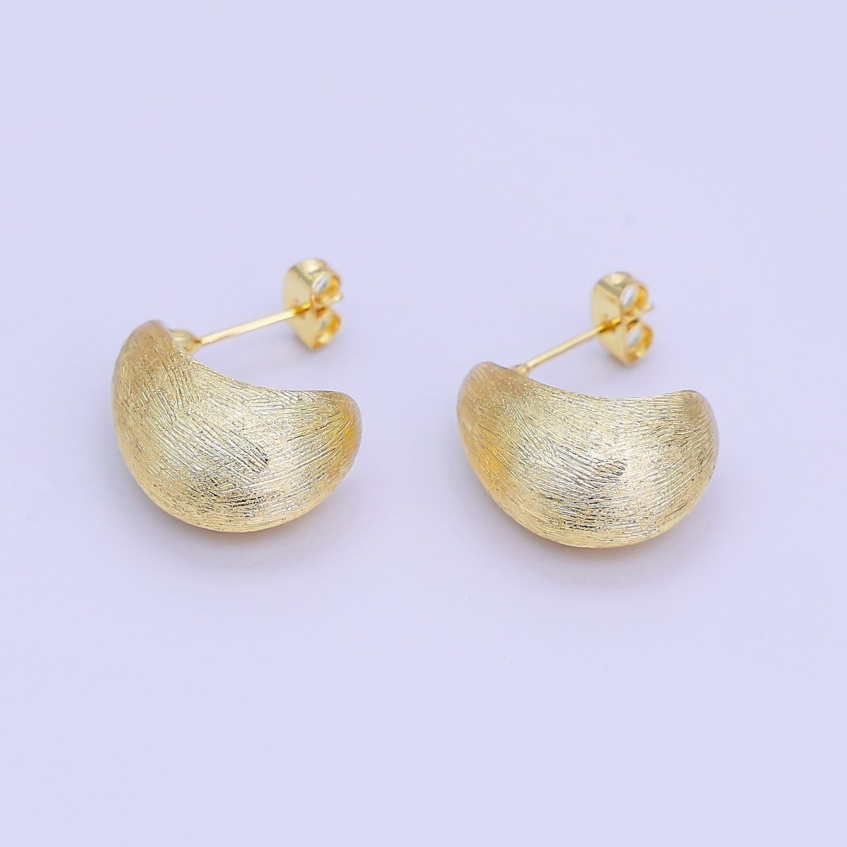 24K Gold Filled Half - Pear Dome Drop C - Shape Stud Earrings in Gold & Silver | AJ - 028 - DLUXCA