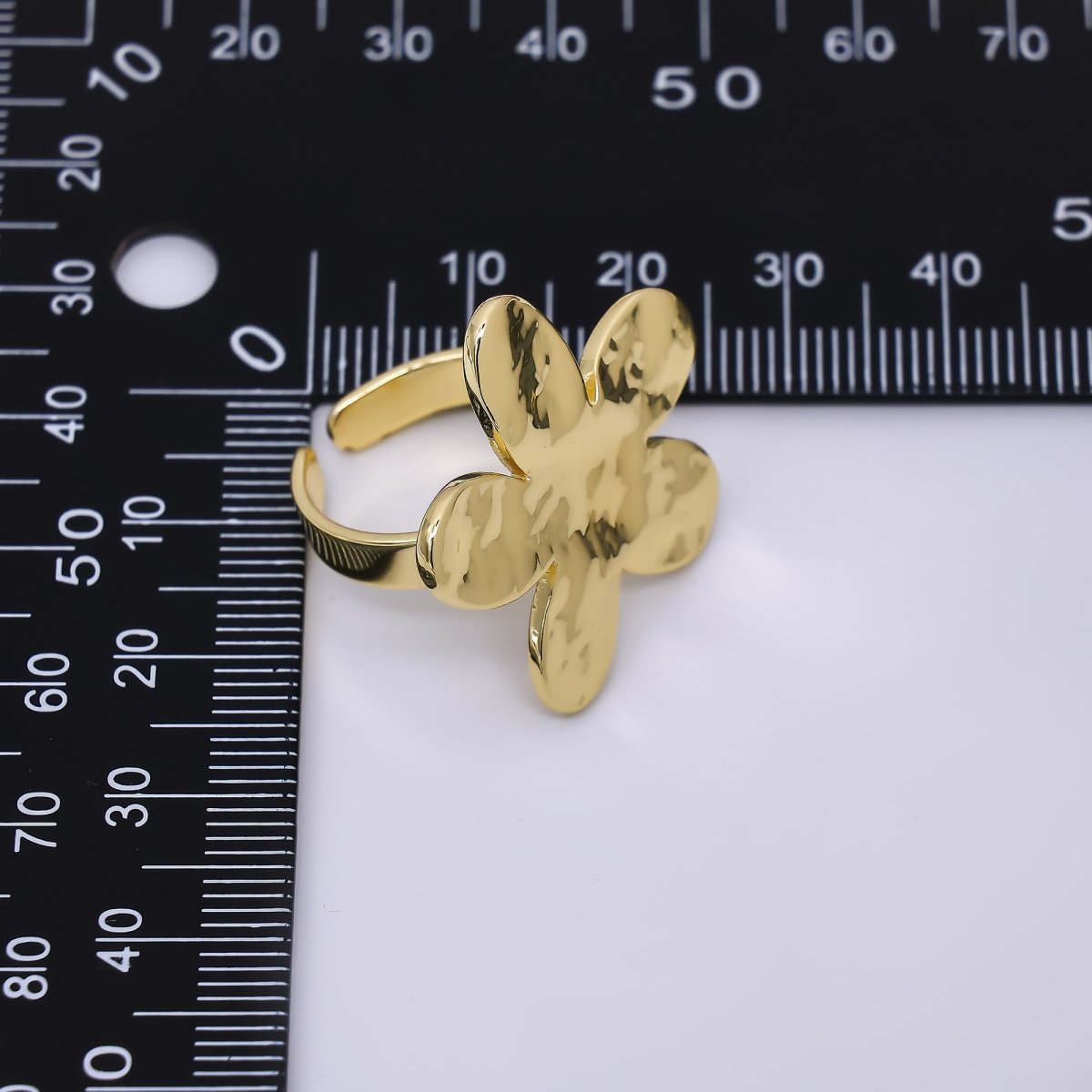 24K Gold Filled Hammered Blooming Flower Adjustable Open Ring | O1471 - DLUXCA