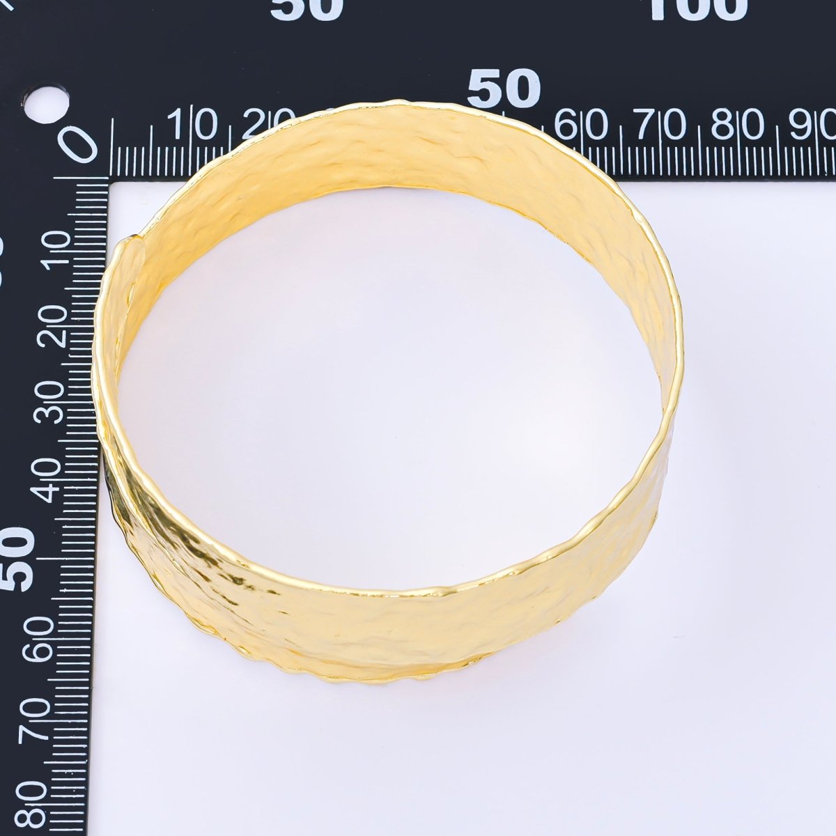 24K Gold Filled Hammered Curl Band Wide Bangle Bracelet | WA - 1493 - DLUXCA