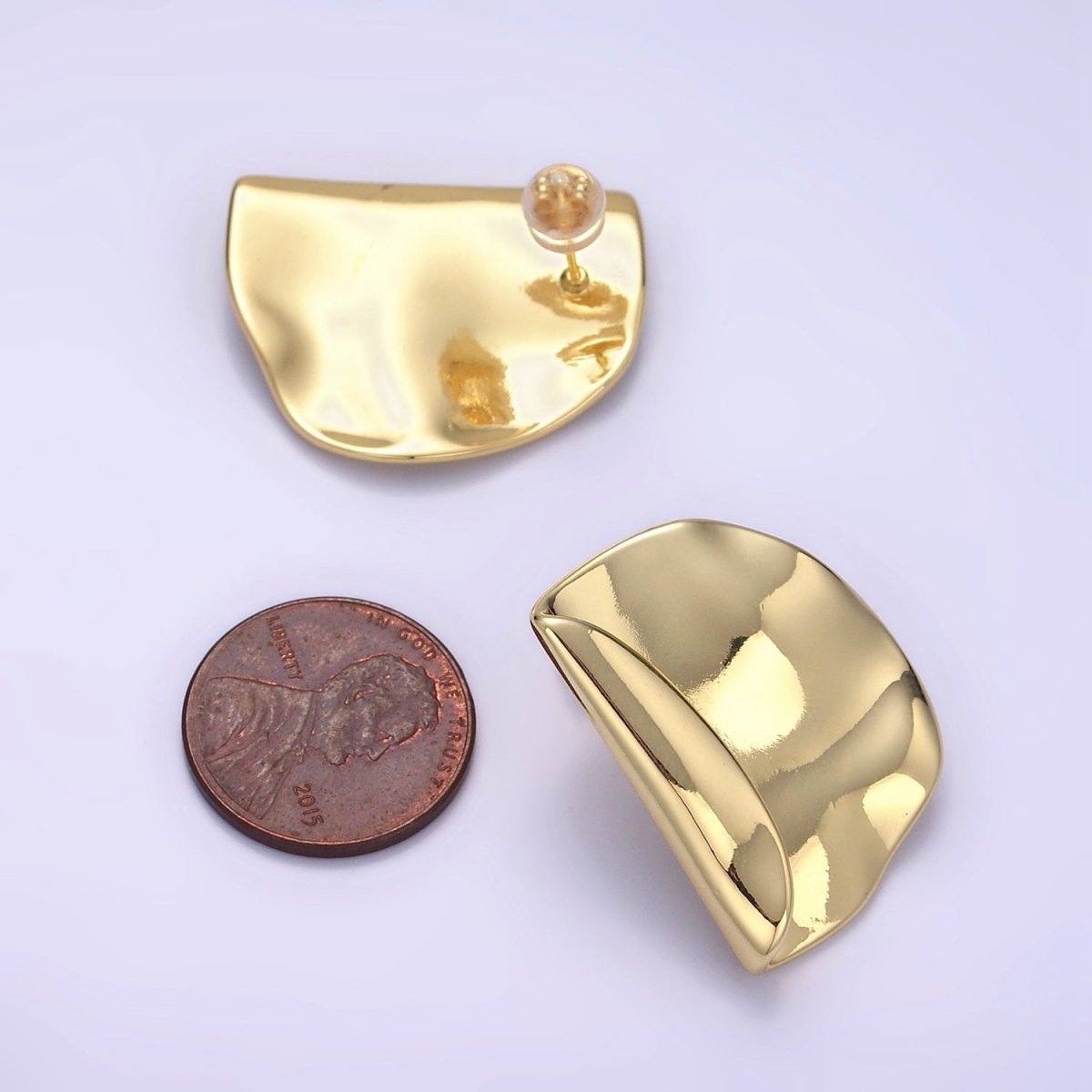 24K Gold Filled Hammered Foil Geometric Stud Earrings Set in Gold & Silver | T345 - DLUXCA