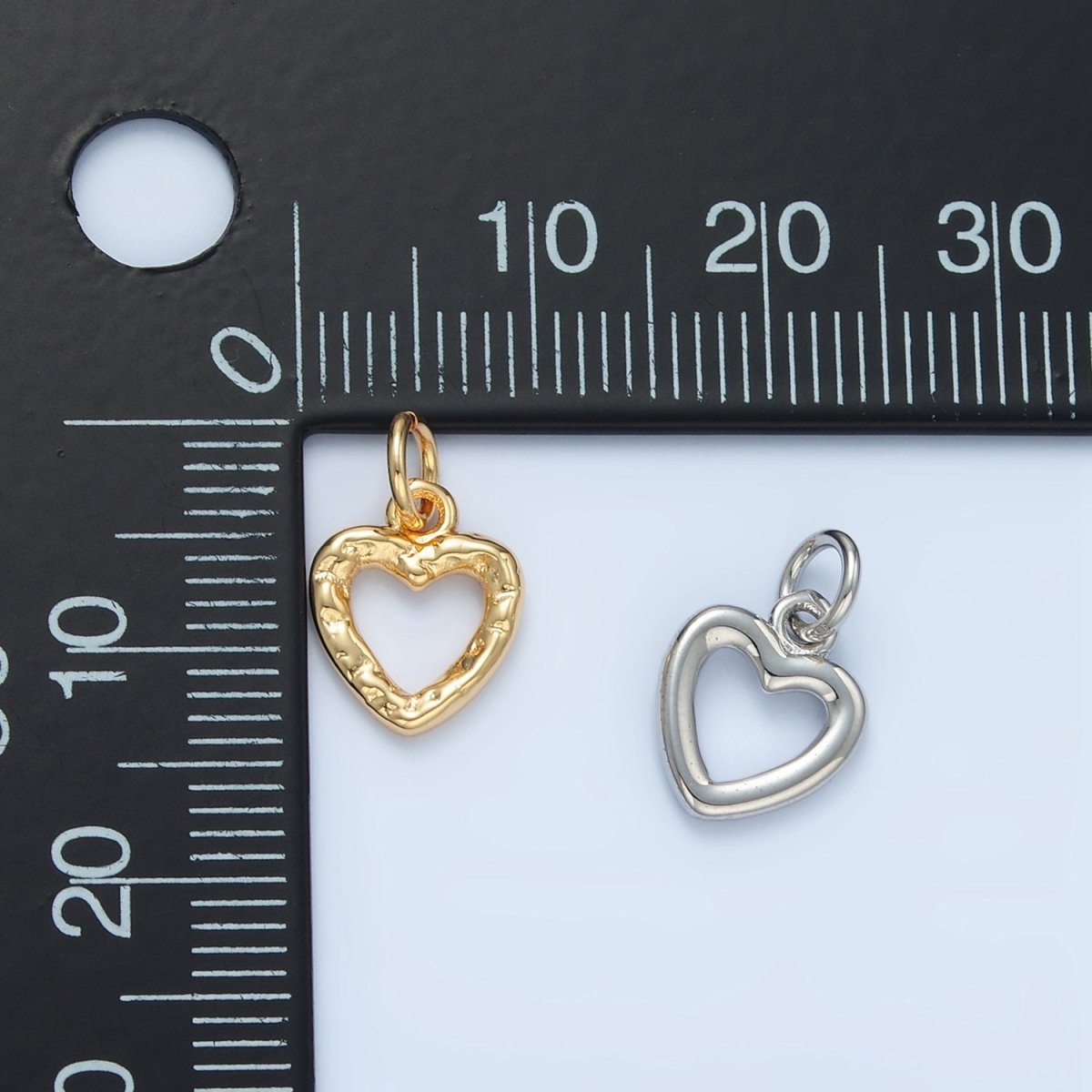 24K Gold Filled Hammered Heart Open Mini Charm in Gold & Silver | D743 - DLUXCA