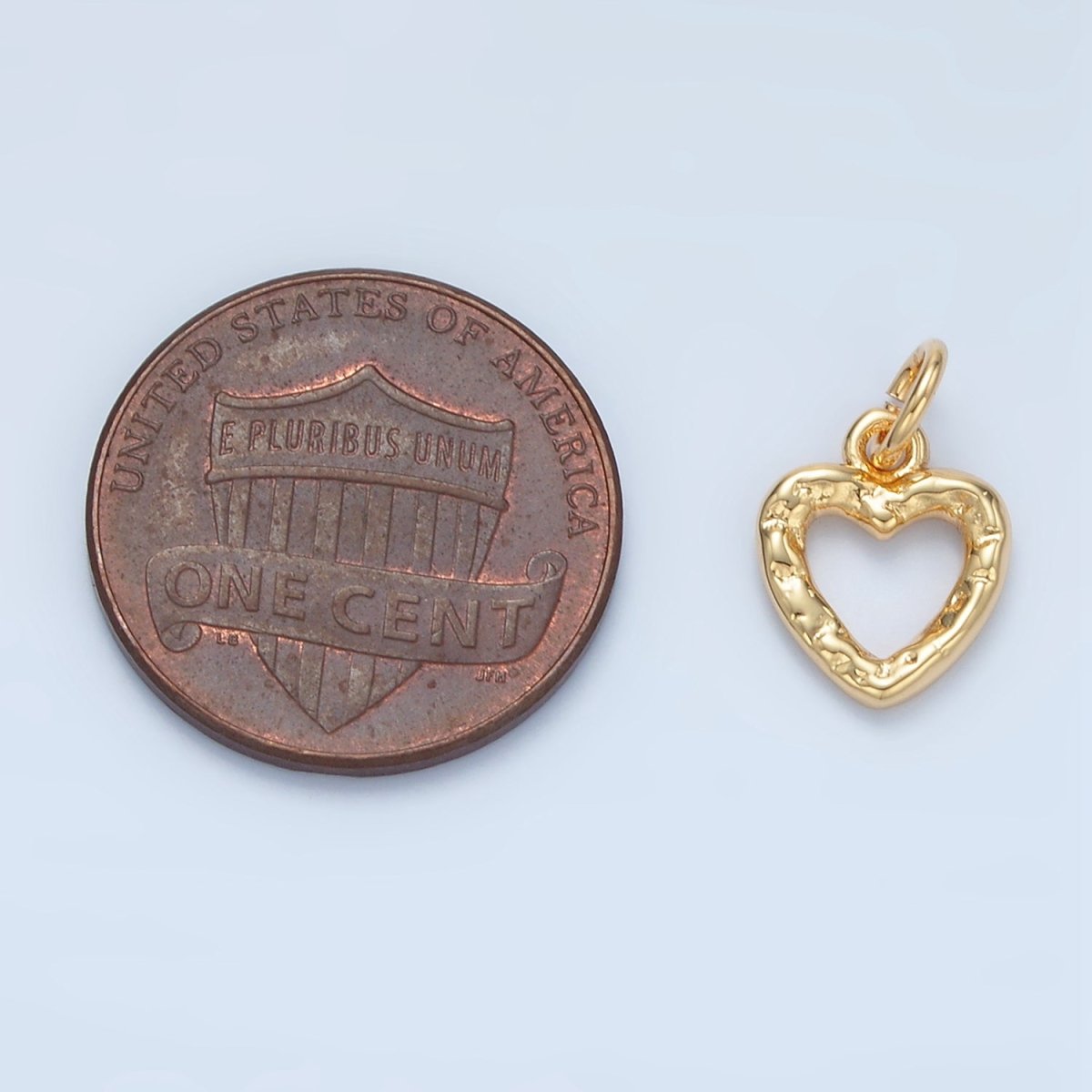 24K Gold Filled Hammered Heart Open Mini Charm in Gold & Silver | D743 - DLUXCA