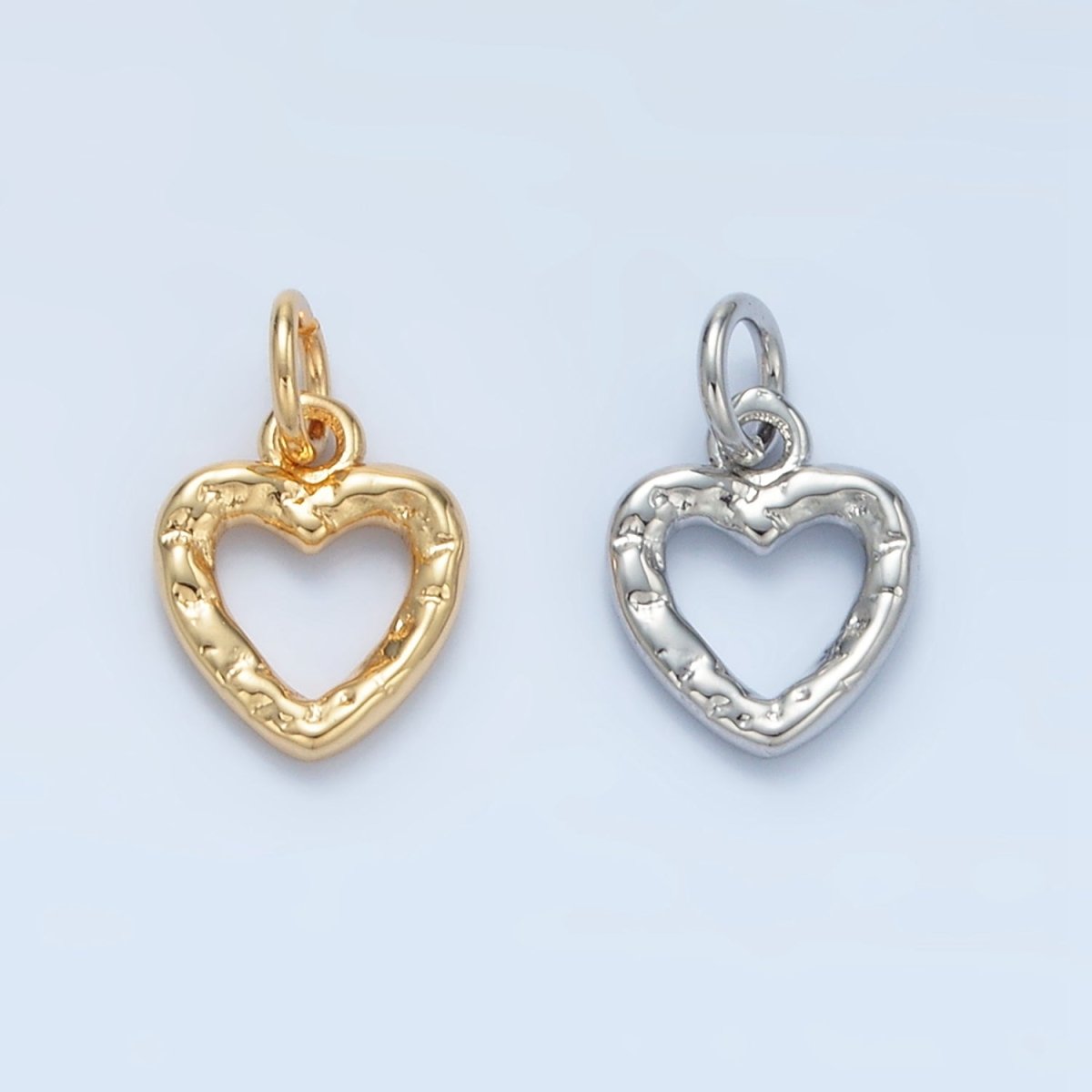 24K Gold Filled Hammered Heart Open Mini Charm in Gold & Silver | D743 - DLUXCA