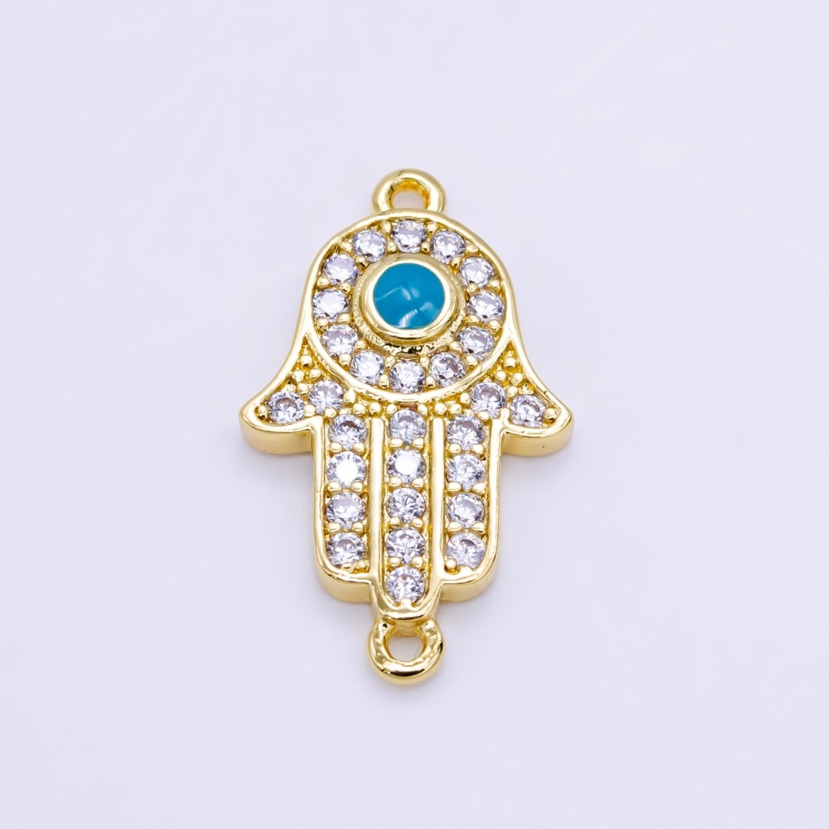 24K Gold Filled Hamsa Hand Turquoise Micro Paved CZ Connector in Gold & Silver | F023 - DLUXCA