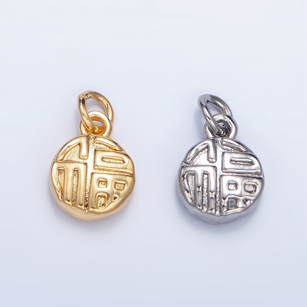 24K Gold Filled 福 "Happiness" Mandarin Character Script Round Charm in Gold & Silver | W014 - DLUXCA