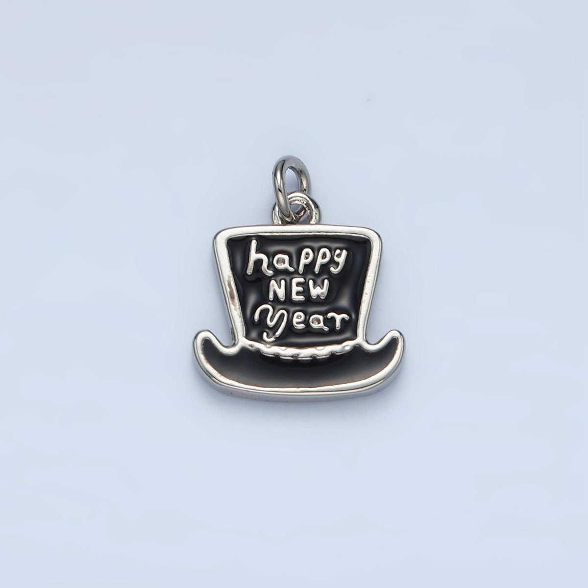 24K Gold Filled "Happy New Year" Enamel Top Hat Charm in Gold & Silver | N502 - DLUXCA