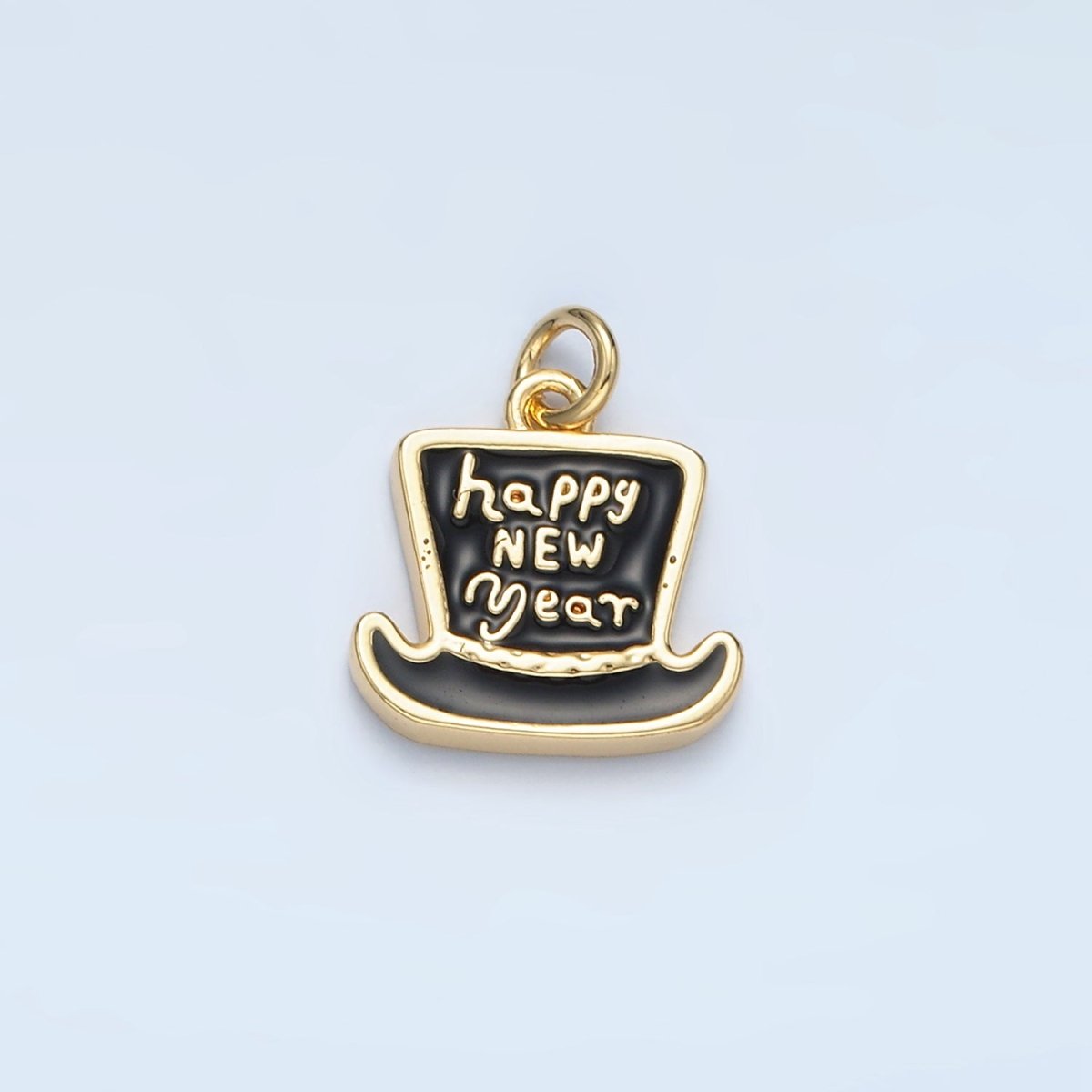 24K Gold Filled "Happy New Year" Enamel Top Hat Charm in Gold & Silver | N502 - DLUXCA