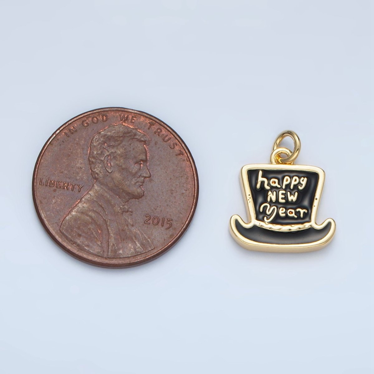 24K Gold Filled "Happy New Year" Enamel Top Hat Charm in Gold & Silver | N502 - DLUXCA