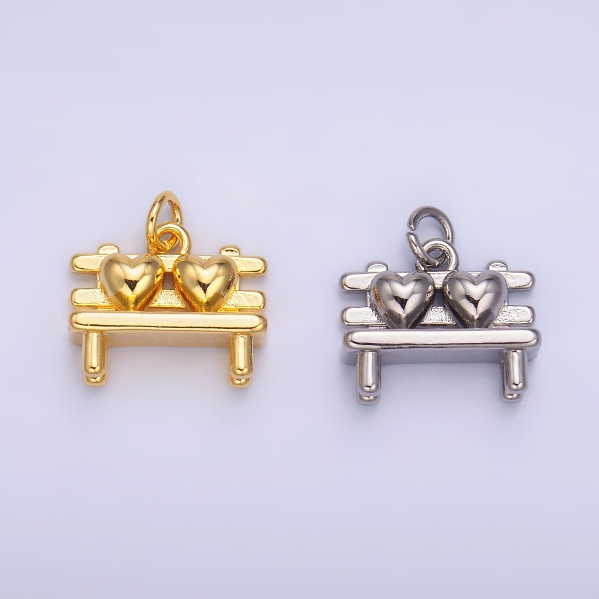 24K Gold Filled Heart Bench Seat 3D Multidimensional Charm in Gold & Silver | W313 - DLUXCA