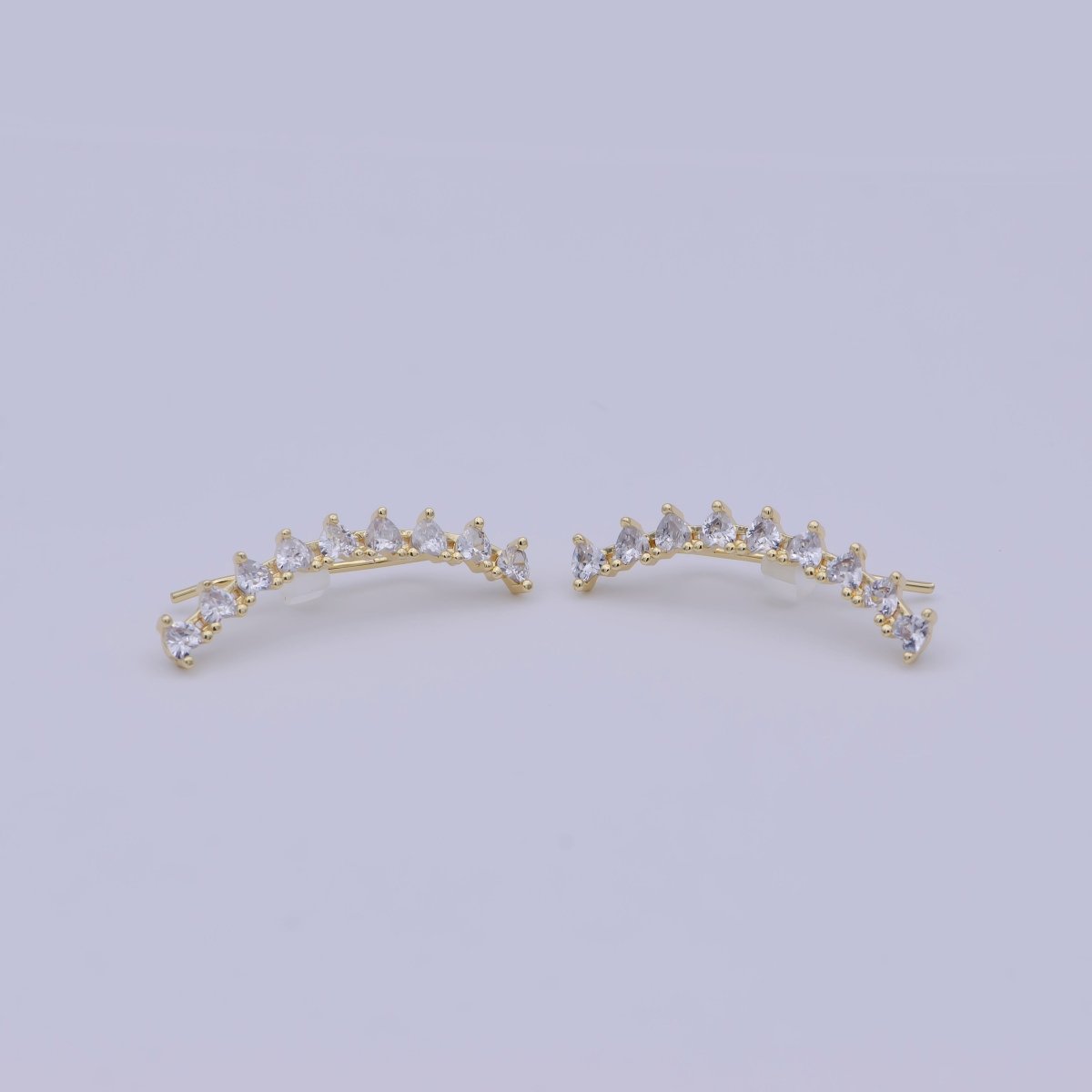 24K Gold Filled Heart Clear CZ Lined Ear Climber Earrings | AB1199 - DLUXCA