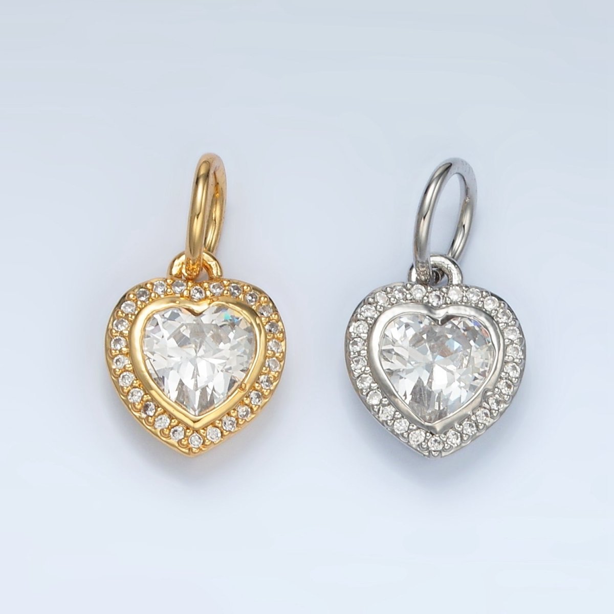 24K Gold Filled Heart Clear CZ Micro Paved Charm in Gold & Silver | AG859 - DLUXCA