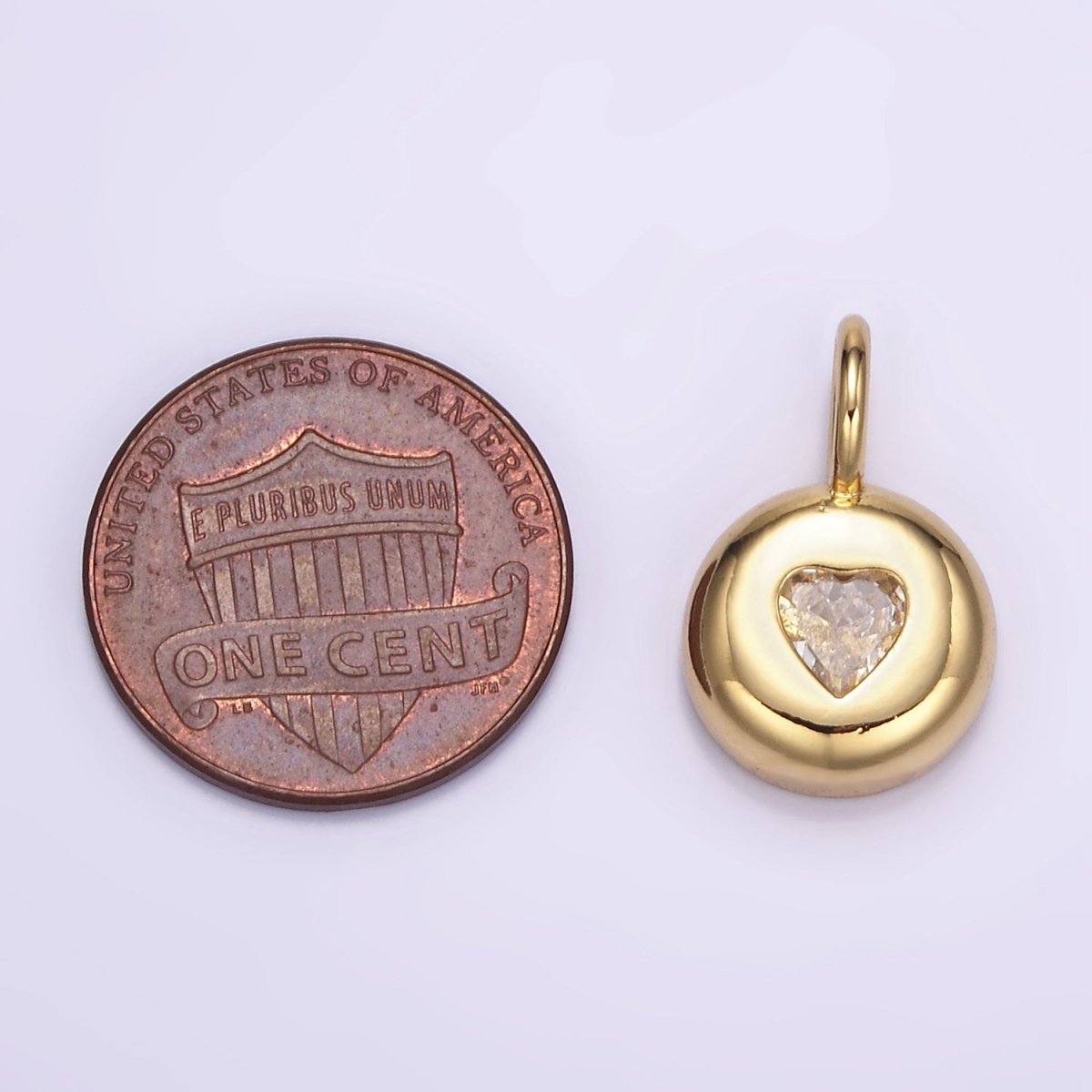 24K Gold Filled Heart Clear CZ Round Bezel Pendant | M123 - DLUXCA