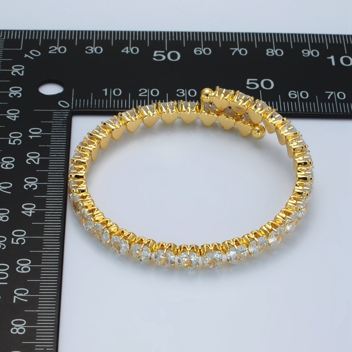 24K Gold Filled Heart CZ Adjustable Bangle Bracelet | WA - 2559 - DLUXCA