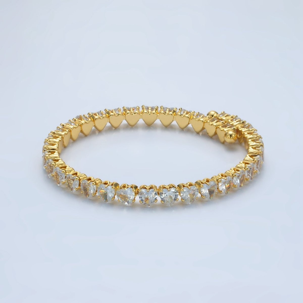 24K Gold Filled Heart CZ Adjustable Bangle Bracelet | WA - 2559 - DLUXCA