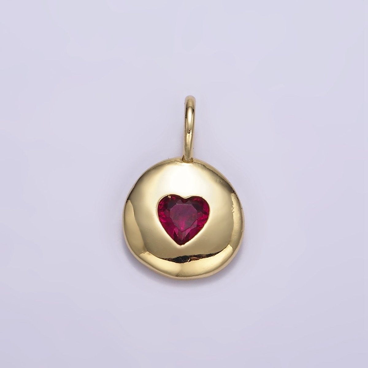 24K Gold Filled Heart CZ Birthstone Round Bezel Charm | AA049 - AA054 - DLUXCA
