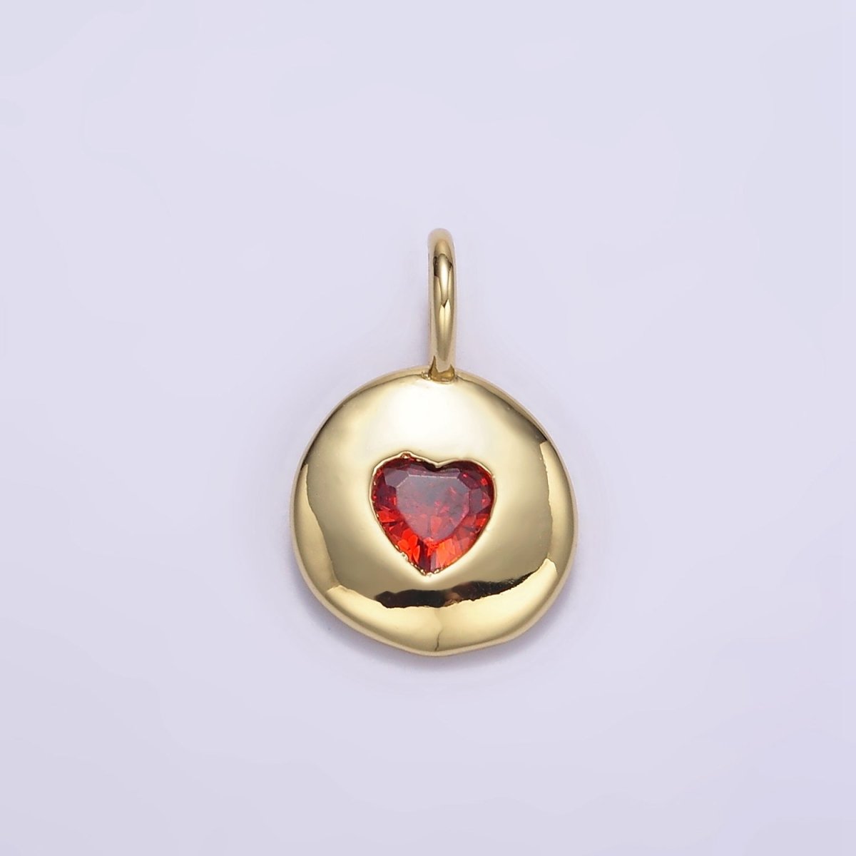 24K Gold Filled Heart CZ Birthstone Round Bezel Charm | AA049 - AA054 - DLUXCA