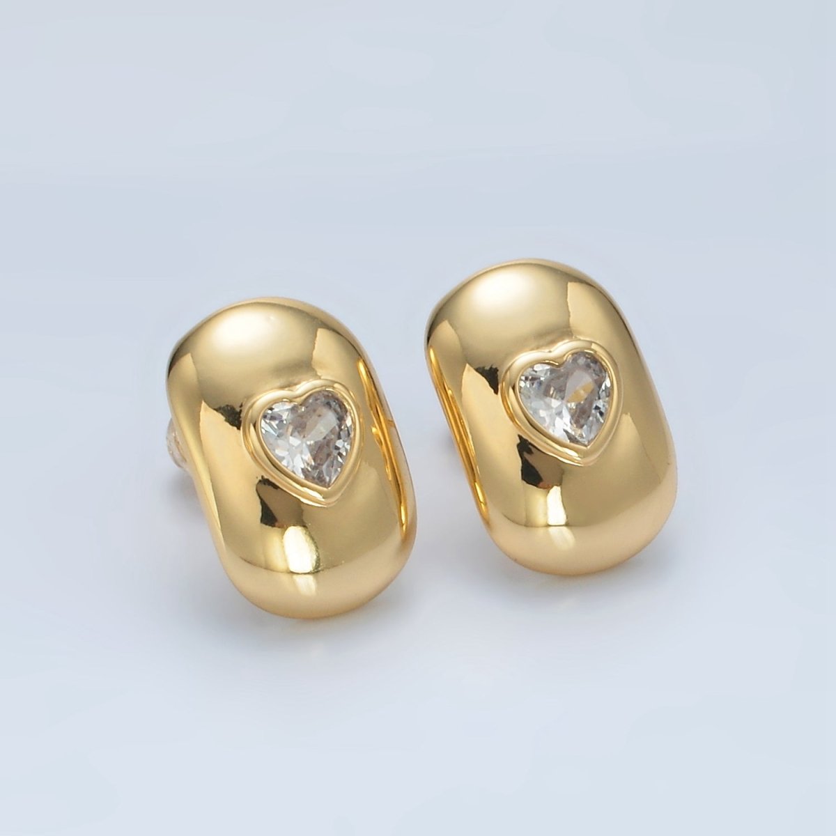 24K Gold Filled Heart CZ Dome Bar Band Stud Earrings | Q350 - DLUXCA