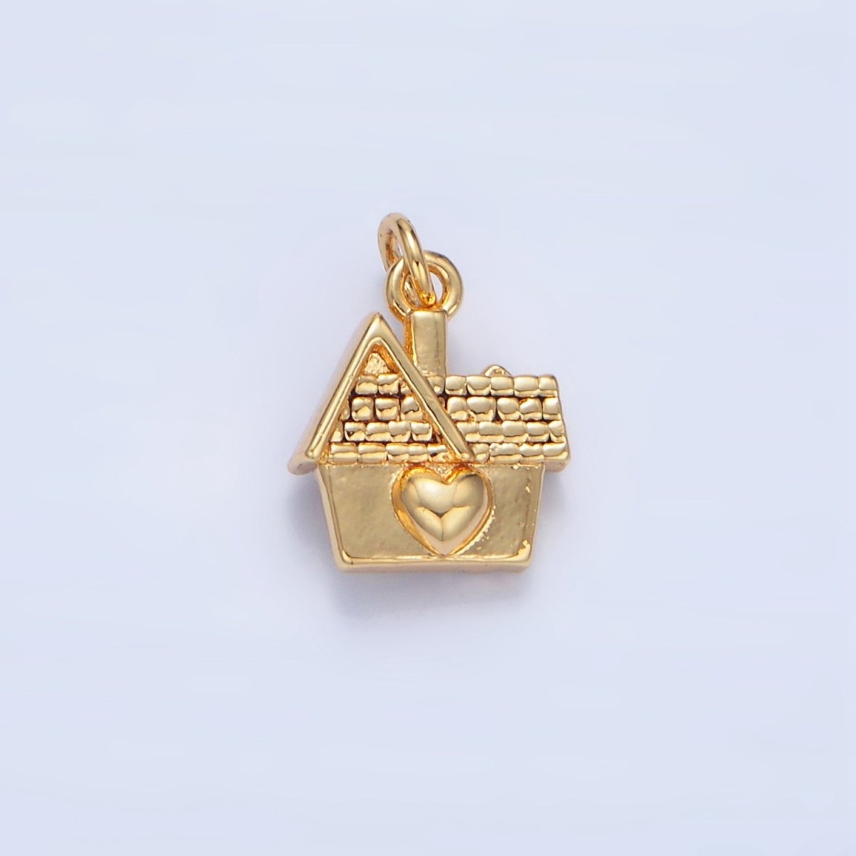 24K Gold Filled Heart CZ House Home Mini Double Sided Charm | X853 - DLUXCA