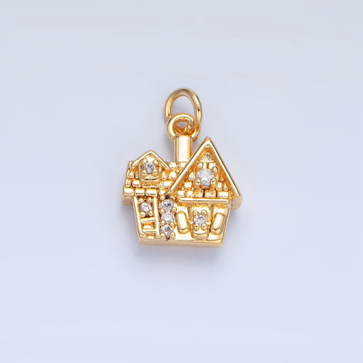 24K Gold Filled Heart CZ House Home Mini Double Sided Charm | X853 - DLUXCA