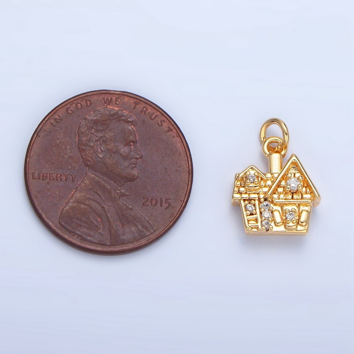 24K Gold Filled Heart CZ House Home Mini Double Sided Charm | X853 - DLUXCA