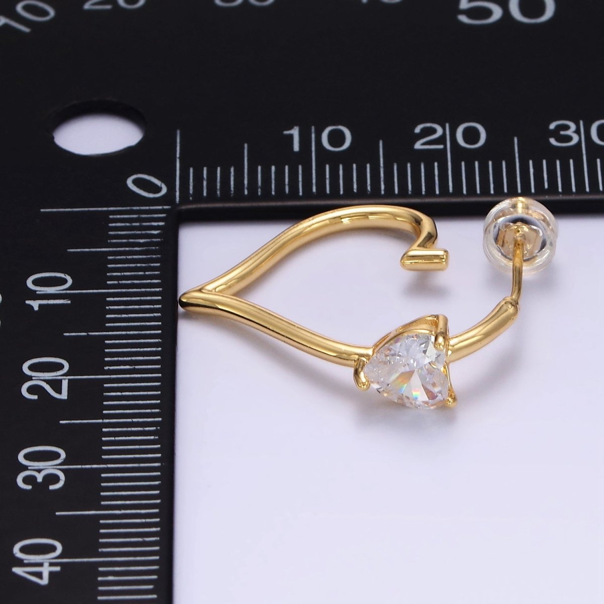 24K Gold Filled Heart CZ J - Shaped Hoop Earrings | AB1185 - DLUXCA