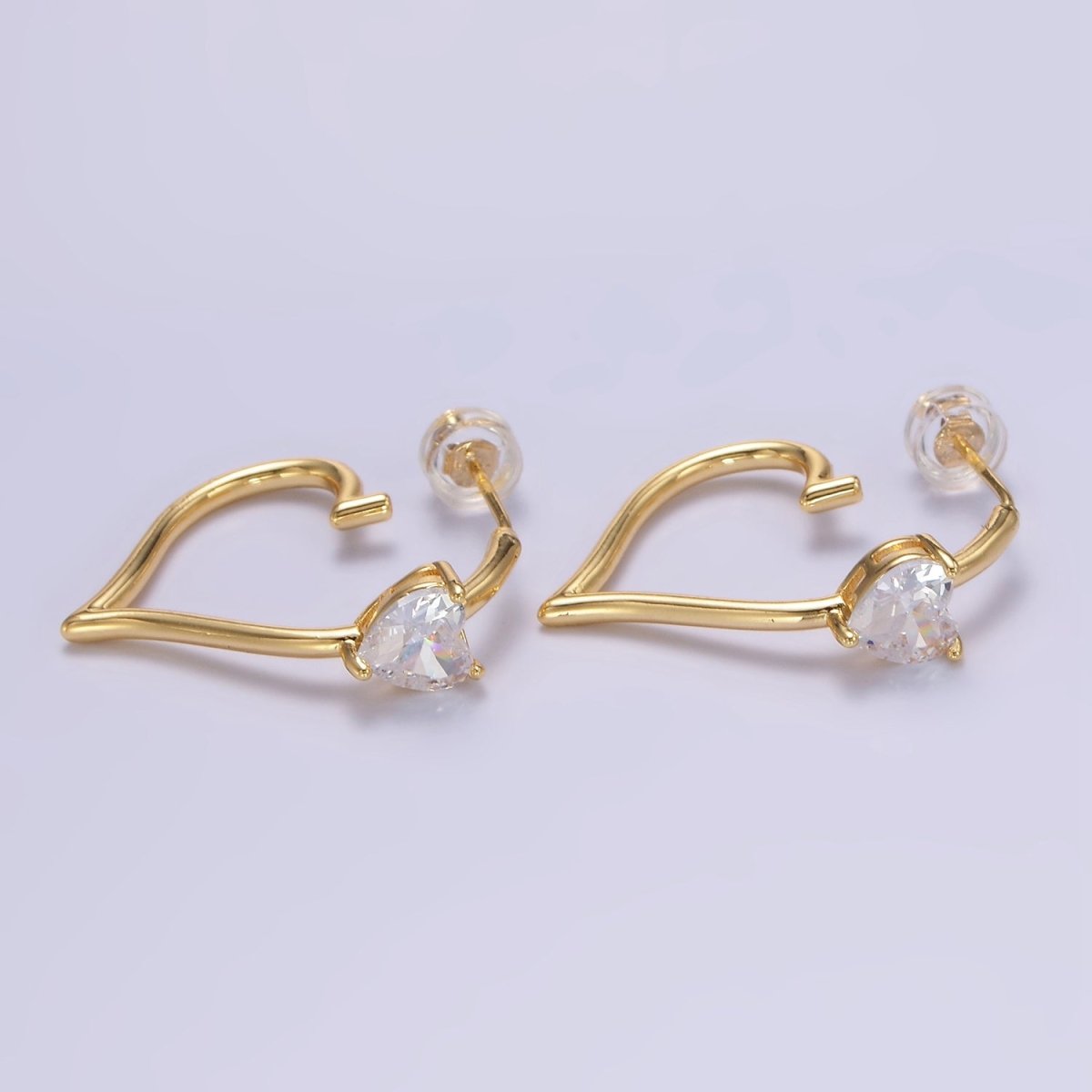 24K Gold Filled Heart CZ J - Shaped Hoop Earrings | AB1185 - DLUXCA